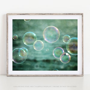 Teal Aqua Bubbles Wall Art - Bathroom Nursery or Laundry Room Decor - Photography Print or Canvas - Childrens Bathroom Art