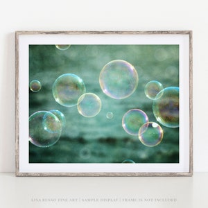 Bathroom Teal Aqua Bubbles Wall Art - Bathroom Nursery or Laundry Room Decor - Photography Print or Canvas - Childrens Bathroom Art