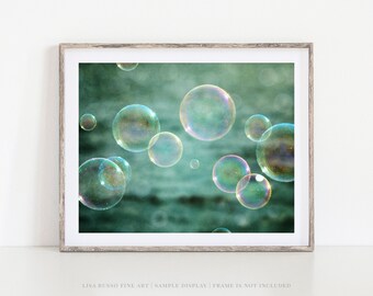 Bathroom Teal Aqua Bubbles Wall Art - Bathroom Nursery or Laundry Room Decor - Photography Print or Canvas - Childrens Bathroom Art