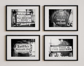 New Orleans Art Print Set - Black and White French Quarter Gallery Wall - Louisiana Home Bar Decor - 5x7 8x10 11x14 16x20 Sizes Available