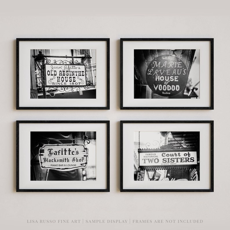 New Orleans Art Print Set Black and White French Quarter Gallery Wall Louisiana Home Bar Decor 5x7 8x10 11x14 16x20 Sizes Available image 1