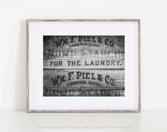 Rustic Black and White Farmhouse Laundry Wall Art - Photography Print or Canvas - Gift for Her