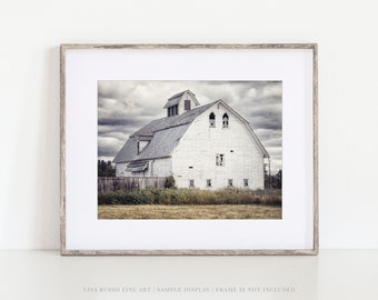 Farmhouse Wall Decor Grey and White Barn Landscape Print or Canvas Wrap - Living Room Wall Decor - Neutral, Peaceful