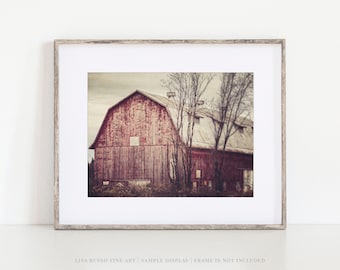 Farmhouse Red Barn Landscape Wall Art - Rustic Farm Decor - Gift for Her