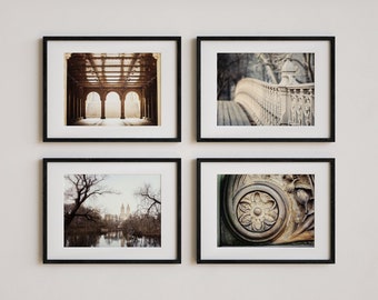 NYC Wall Art Prints - City Photography Set of 4 in Vintage Sepia Tones for Living Room or Bedroom Decor - Industrial Style