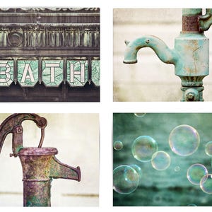 Vintage Bathroom Art Prints: Teal Green Farmhouse Set of 4 - Unframed Photography Prints image 4