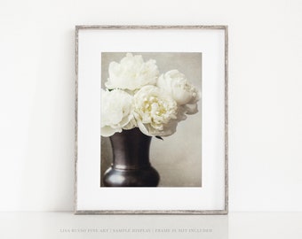 Neutral Ivory Beige Flower Wall Art Print - Shabby Chic French Country Farmhouse Decor for Living Room or Bedroom