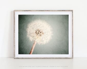 Dandelion Floral Wall Art Print - Girls Nursery Bedroom or Bathroom Decor - Shabby Chic Flower in Soft Grey Blue and Ivory