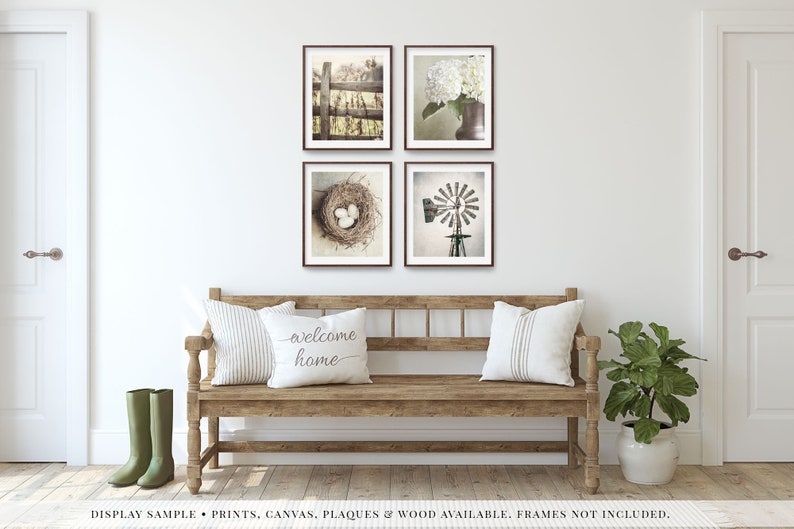 Country Farmhouse Wall Art Prints or Canvas Beige Shabby Chic Decor Gallery Set of 4 for Living Room, Bedroom, Kitchen Gift for Her image 3