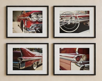 Fotografías de Cadillac de los años 50, coches clásicos rojos (juego de 4) - Impresiones fotográficas sin marco