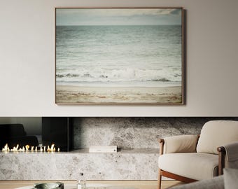 Framed Coastal Ocean Canvas: Serene Beach Photography Wall Art