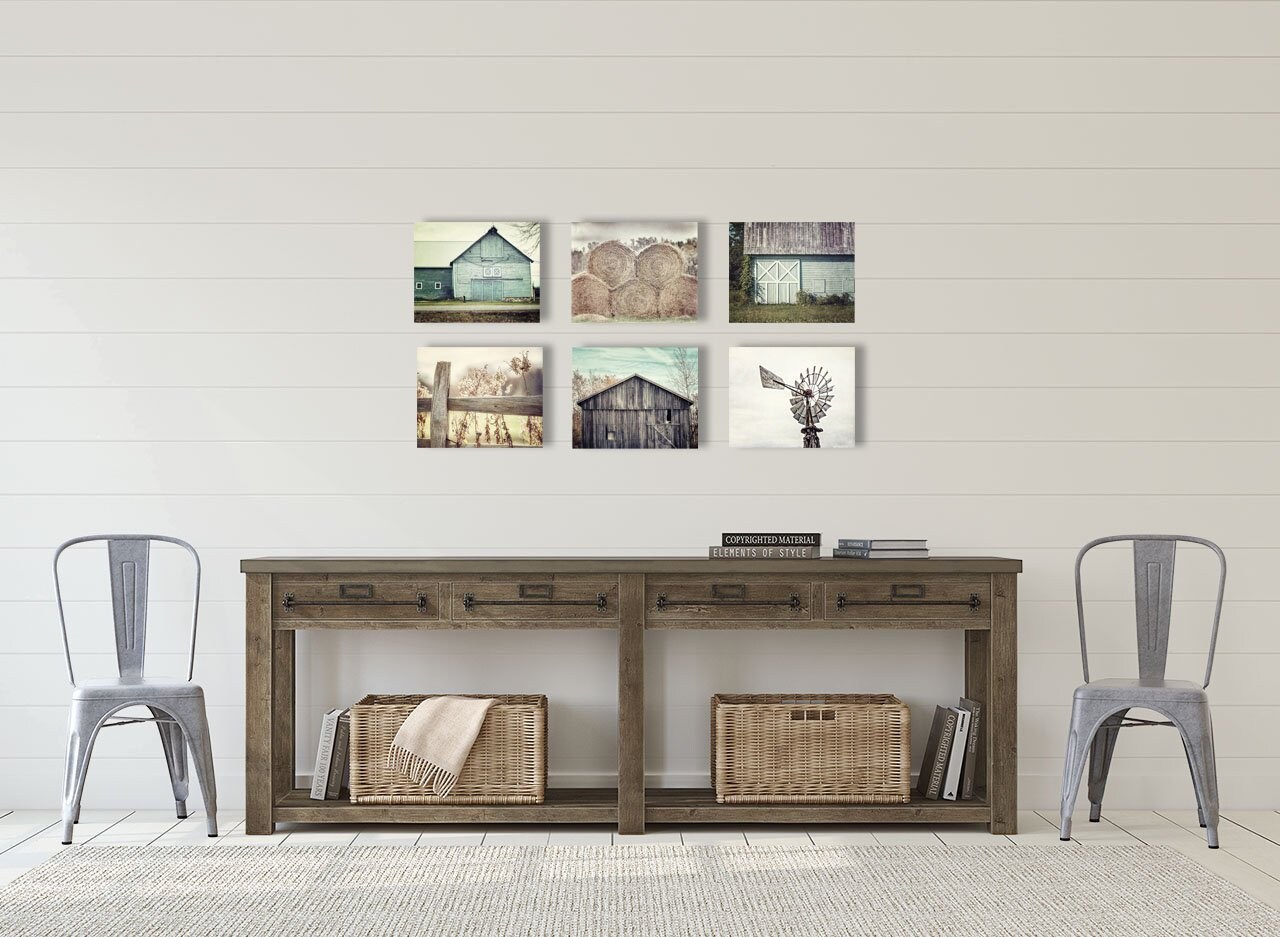 Shabby Chic Farmhouse Wall Art Decor. Set of 6 Teal Beige and Etsy