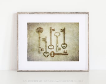 Skeleton Key Print - Vintage Style Gold Farmhouse Kitchen Wall Art - Foyer Decor - Housewarming Gift