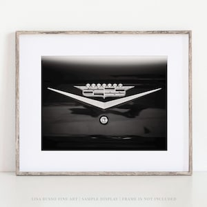 1950s Cadillac Emblem Print: Black and White Vintage Car Art