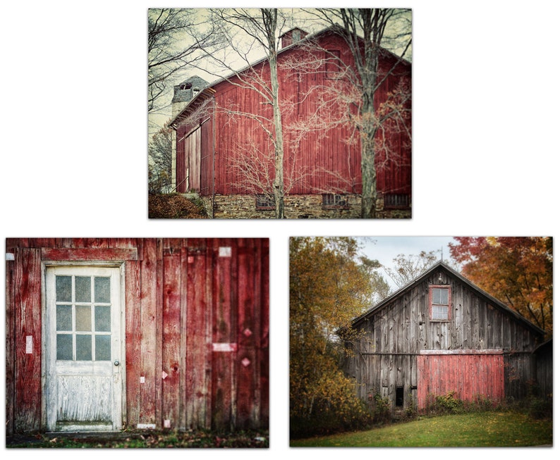 Red Barn Prints or Canvas Set of 3 Farmhouse Wall Decor Kitchen Foyer Office Bedroom Landscape Photography image 4