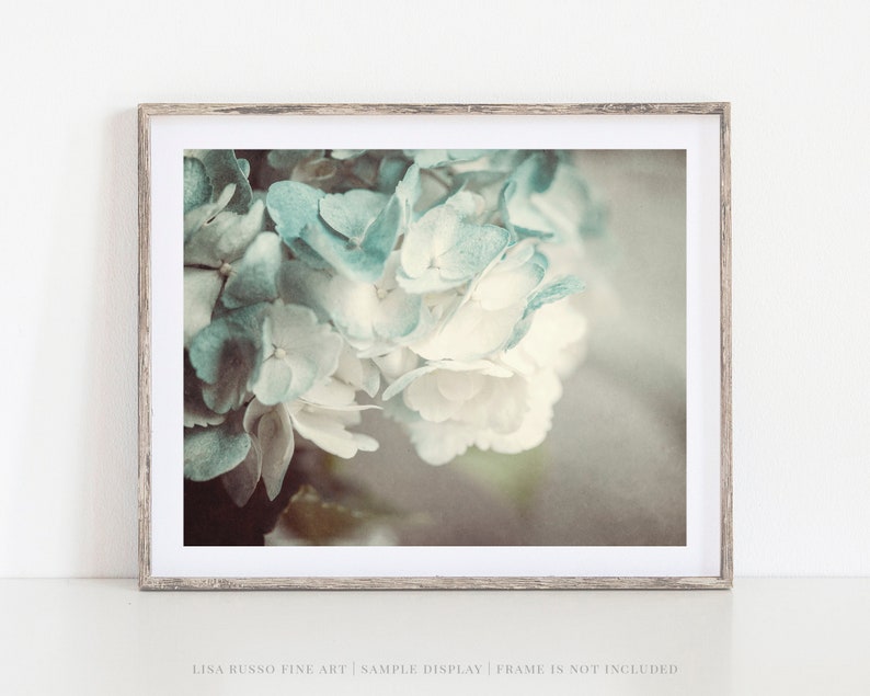 Pastel Flower Wall Art Aqua Blue Hydrangea Print or Canvas Shabby Chic Floral Decor for Bedroom Nursery Bathroom Office Gift for Her image 1