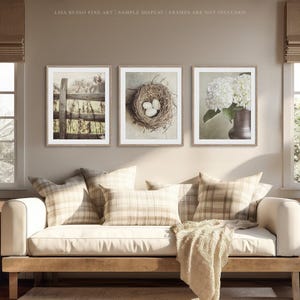 Farmhouse Wall Art Prints: Neutral Beige, Rustic Country - Set of 3