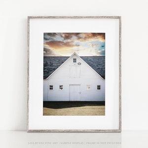 Minimalist Modern White Barn Print or Canvas for Clean White Farmhouse Wall Art, Modern Farmhouse Kitchen Decor, Foyer Wall Art