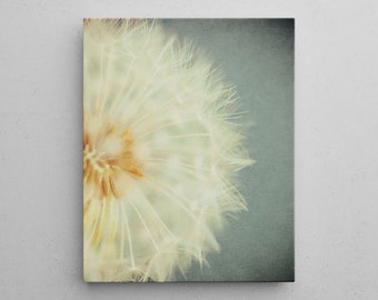 Shabby Chic Blue and Ivory Dandelion Floral Wall Art Canvas - Nursery, Bathroom or Bedroom Decor