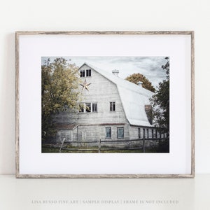 White Barn Landscape Print - Farmhouse Wall Art for Country Living Room Decor - Rustic Farmhouse Landscape Print