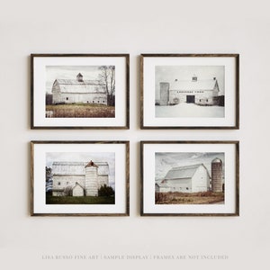 Earthtone Barn Landscape Photography Print Set for Country Farmhouse Decor - 4-Piece Canvas or Prints - Housewarming or Woman's Gift