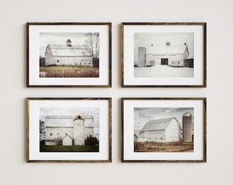 Earthtone Barn Landscape Photography Print Set for Country Farmhouse Decor - 4-Piece Canvas or Prints - Housewarming or Woman's Gift