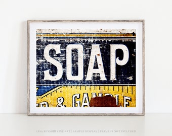 Fine Art Photography Print - Vintage Laundry Room, Kitchen or Bathroom Wall Decor - Yellow Blue Soap Crate Picture - Antique Rustic Country