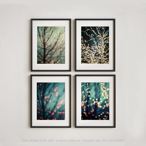 Set of 4 Christmas Wall Decor Prints - Dark Teal and Aqua Abstract Photos for Office or Bedroom - Holiday Home Decor