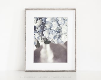 French Country Flower Art Print - Blue Grey Silver Bouquet - Gift for Mom, Woman - Bathroom Decor