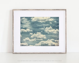 Blue Clouds Vintage Style Art Print - Minimalist Nursery Wall Decor - Children's Bedroom Wall Art