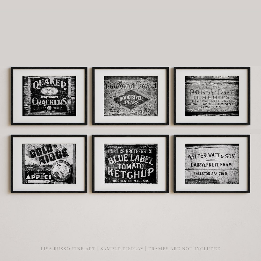 Black and White Vintage Farmhouse Kitchen Wall Art Prints Set of 6 ...