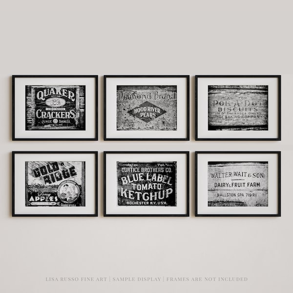 Black and White Vintage Farmhouse Kitchen Wall Art Prints - Set of 6 - Country Gallery Wall Decor - Gift for Her