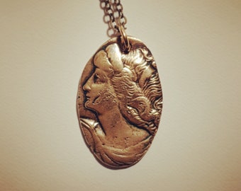 Handmade bronze cameo pendant necklace