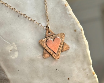 handmade gold Star of David necklace with heart