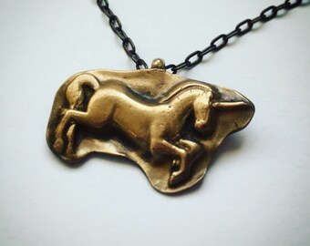 Handmade solid bronze unicorn pendant necklace