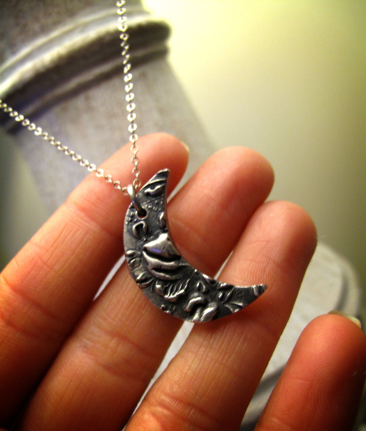 Sterling Silver Crescent Moon Pendant Necklace Whimsical - Etsy