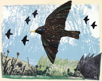 Flocking Starlings, 12 x 9 inches, print on paper