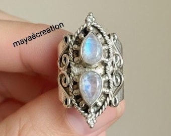 Handmade Pear Moonstone 925 Sterling Silver Ring /Boho Statement Ring/ Gift for Her