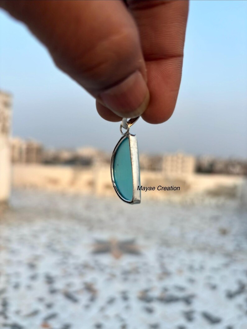 Blue Banded Agate Pendant Necklace/Natural Jewelry/Birthday Gift for Mom/Handmade Stone Pendant image 3