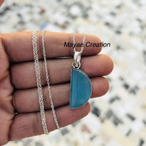 Blue Banded Agate Pendant Necklace/Natural Jewelry/Birthday Gift for Mom/Handmade Stone Pendant image 1