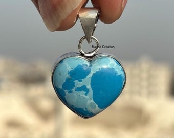 Sterling Silver 925 Caribbean Blue Heart Larimar Pendant | Handmade Dominican  Larimar Necklace