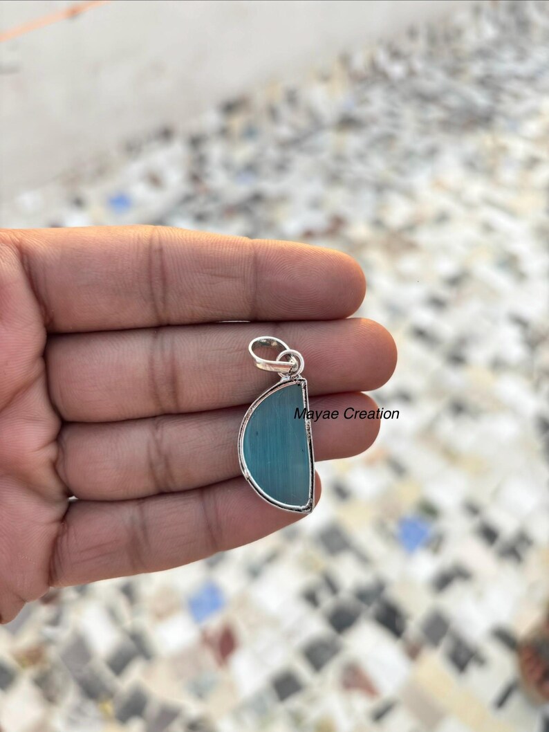Blue Banded Agate Pendant Necklace/Natural Jewelry/Birthday Gift for Mom/Handmade Stone Pendant image 5