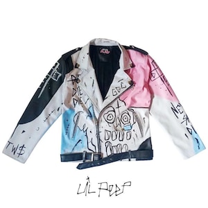Rapper Leather Jacket, Lil Peep Never Say DIE Jacket, Lil Peep Custom Street Art Never Say Die