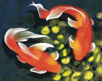Koi Fish Wall Art | A4 Printable Japanese Illustration | Digital Download Print