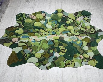 Hand-Tufted Wool Area Rug, Moss Ball Green Forest Design