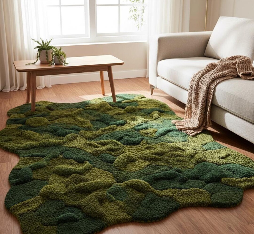 Hand Tufted Modern Green & Tell Moss Textured Area Rug | Algae Pattern ...