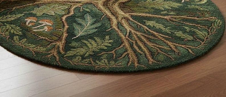Tree Icon On Rug Hand-tufted Wool Tree of Life Rug, Forest Green Botanical Art - Etsy
