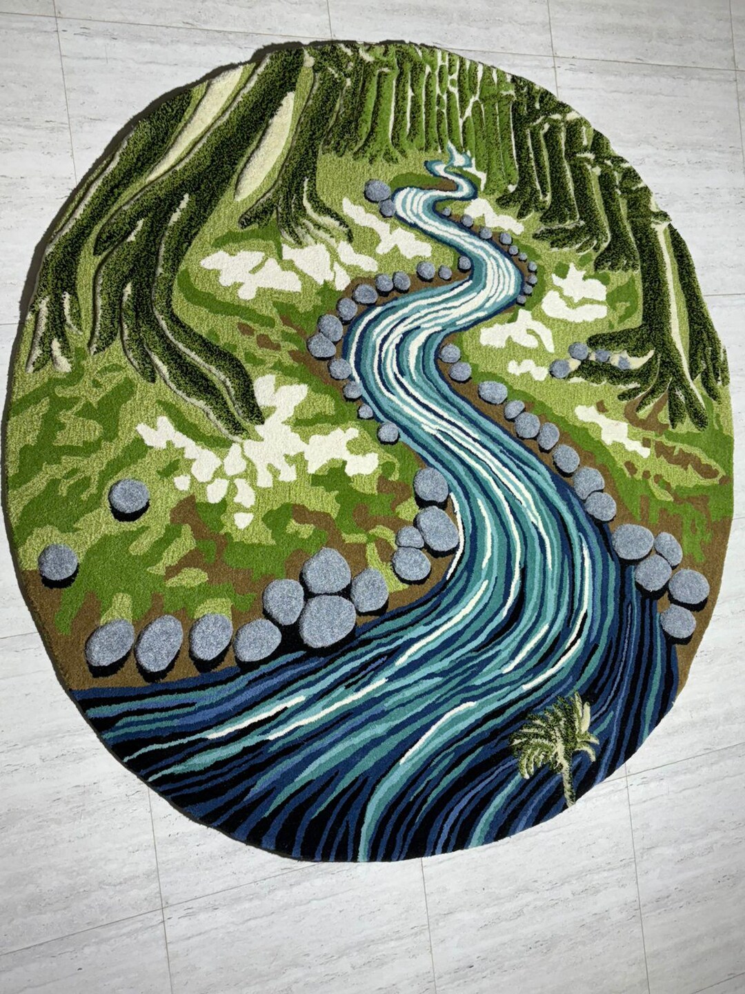 Enchanted Forest Rug: Round River Scene, Indoor/outdoor Carpet - Etsy