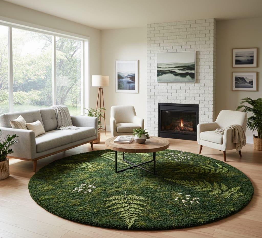 Hand-tufted Wool Round Rug – 3D Moss & Fern Design Carpet - Etsy Australia