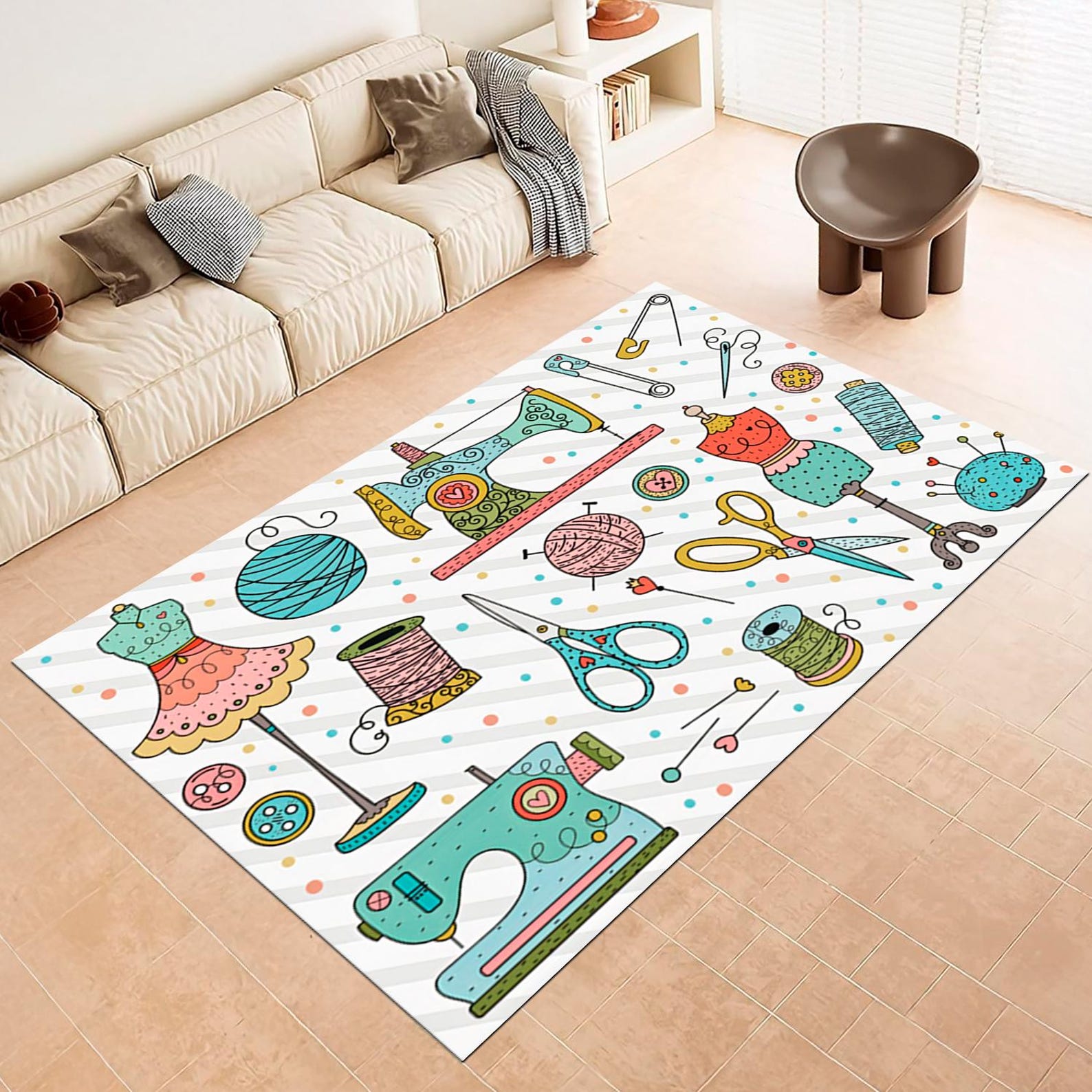 Sewing Machine Rug Pattern Sewing Machine Rug: Colorful Craft Room Carpet, Quilting Decor - Etsy